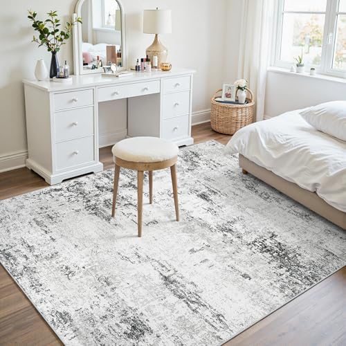 5x7 Area Rugs for Living Room Large Washable Abstract Rug White Grey Black