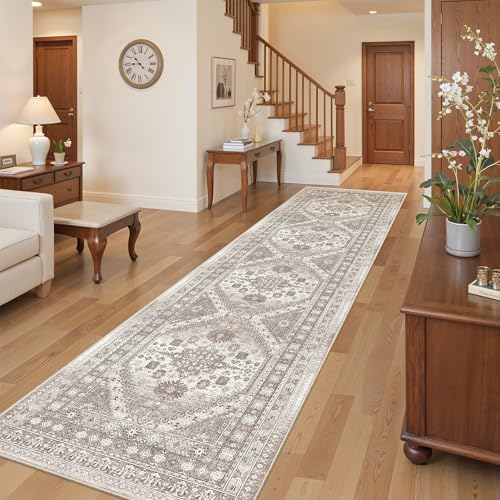 befbee 2'6"x10' Runner Rug for Hallway Washable Non Slip Kitchen Rug Brown