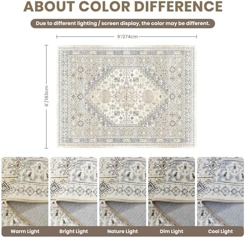 zesthome 6x9 Area Rugs for Living Room,Large Washable Rug,Beige
