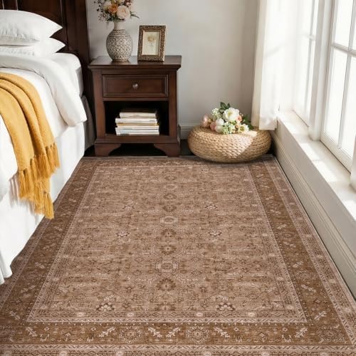 OPPODREAM Vintage Light Brown Area Rugs 4x6, Washable Rug for Living Room