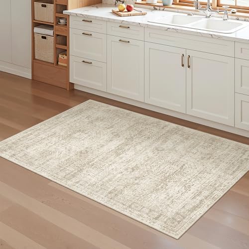 Soalmost 3x4 Rugs Non-Slip, Small Washable Kitchen Entryway Area Rug Beige