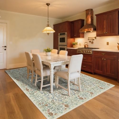 8x10 Washable Area Rugs for Living Room Soft Carpet (Beige Blue)