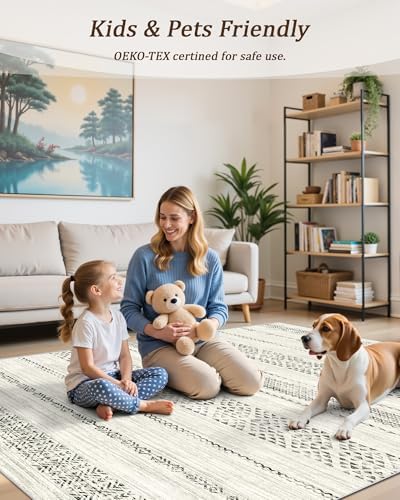 Miukiki 5x7 Washable Area Rug for Living Room, Soft Non Slip Rug Grey