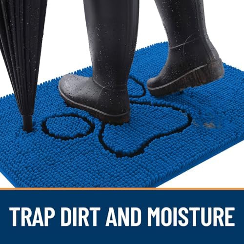 OLANLY Dog Door Mat for Muddy Paws 28x18, Paw Print Design Chenille Mud Mat