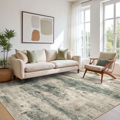 BEIMO Area Rugs 9x12 for Living Room, Green Taupe Washable Abstract Rug