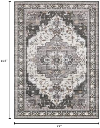 BEIMO Area Rugs 6x9 for Living Room Bedroom, Modern Modern Vintage Boho Washable Large Rug Soft Rug, Low Pile Floor Carpet with Non Slip Backing for Dining Room,Dark Grey