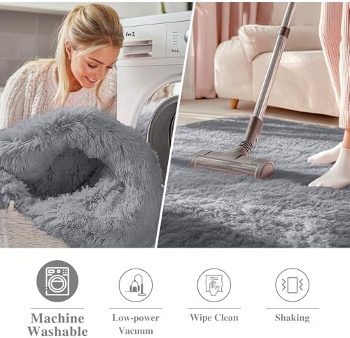 OLANLY Light Grey Round Rugs for Bedroom - Machine Washable, 3 ft Circle Area Rugs for Living Room, Soft and Fluffy Shaggy Carpet for Teen Girls and Boys, Nursery Rooms, Dorms, Home Decor Aesthetic