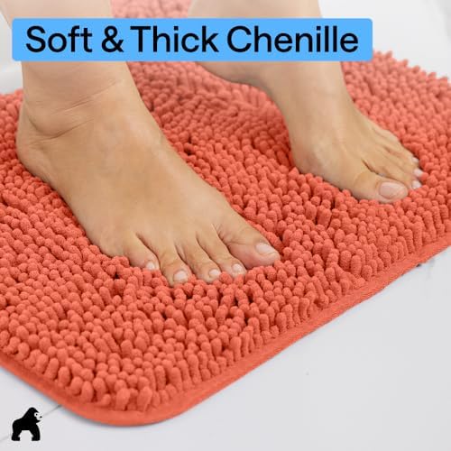 GORILLA GRIP Bath Rug Mat for Bathroom, Absorbent Chenille, 36x24 Coral