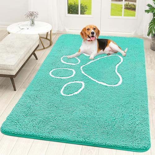 OLANLY Dog Door Mat for Muddy Paws 59x35, Paw Print Design Chenille Mud Mat