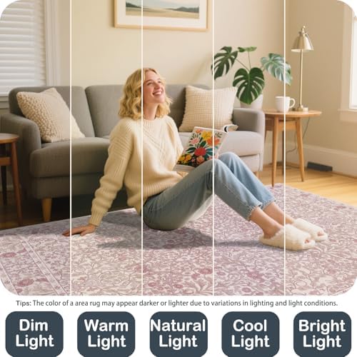 9x12 Washable Area Rugs for Living Room Soft Carpet (Pink)