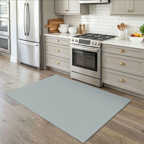EARTHALL Washable Area Rug, Non Slip Entryway Rug, 4x5 Ft, Turquoise/Gray