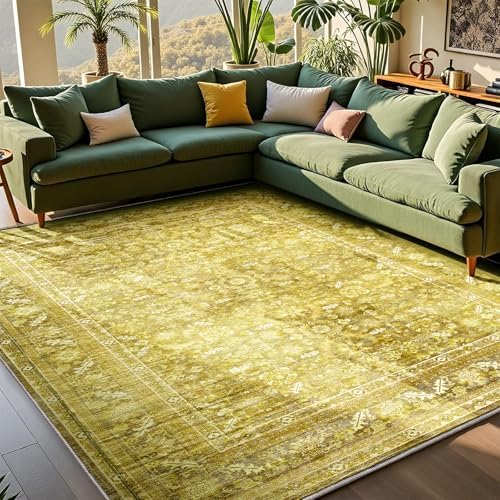 OPPODREAM Vintage Yellow Area Rugs 4x6, Washable Rug for Living Room