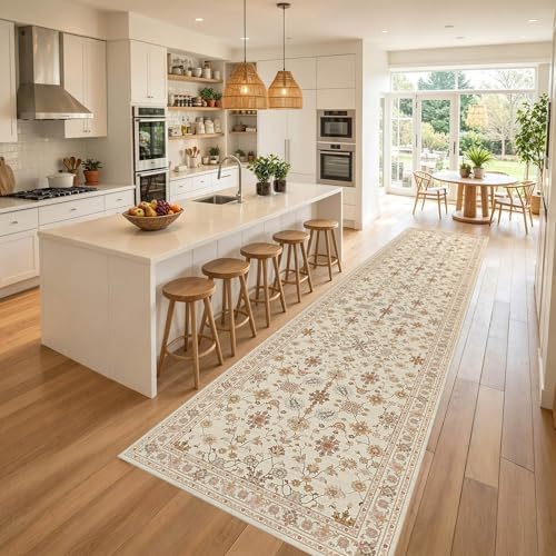 Rugxara 2x10 Beige Floral Runner Rug for Hallways Kitchen