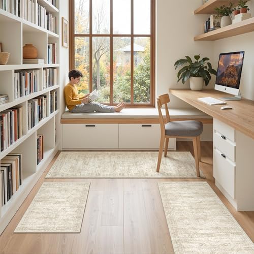 Kitchen Rugs Sets of 3, 2x3 2x4 2x5 Rug Runner,Beige