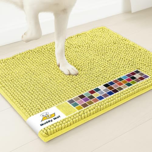 Muddy Mat® | Super Water Absorbent Door Mat Indoor, Microfiber Quick Dry Chenille Entryway Rug, Slip Resistant Front Door Mat, Indoor Mats for Entryway, Machine Washable Pet Rug, Yellow 24" x 40"