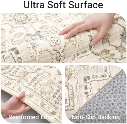 befbee 4x6 Washable Area Rug Non Slip Rug for Living Room Beige