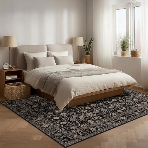 Ruaruarug Washable Area Rug 5×7 for Living Room, Ultra Soft, Black Gold