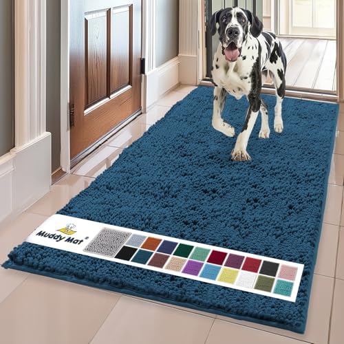 Muddy Mat® | Super Water Absorbent Door Mat Indoor, Microfiber Quick Dry Chenille Entryway Rug,Slip Resistant Front Door Mat,Indoor Mats for Entryway,Machine Washable Pet Rug, Atlantic Green 24"x120"