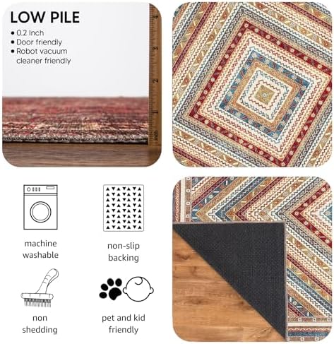 Keen Home Design Vintage Washable Runner Rug, Non-Slip Low Pile, 2x12