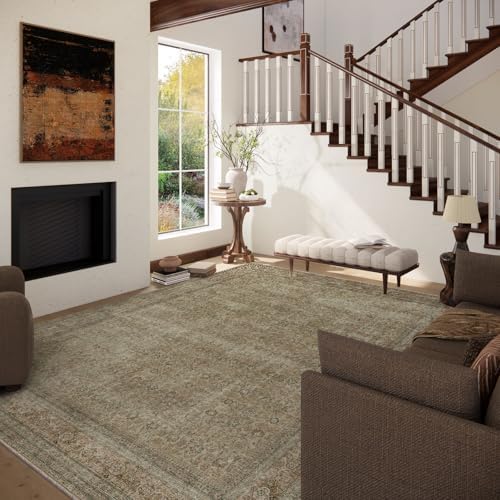 palohom 10x14 Area Rug Washable Rugs: Large Living Room Rug Stain Resistant Non Slip Distressed Vintage Low Pile Faux Wool Soft Rugs for Bedroom Farmhouse Dining Room Nursery Indoor