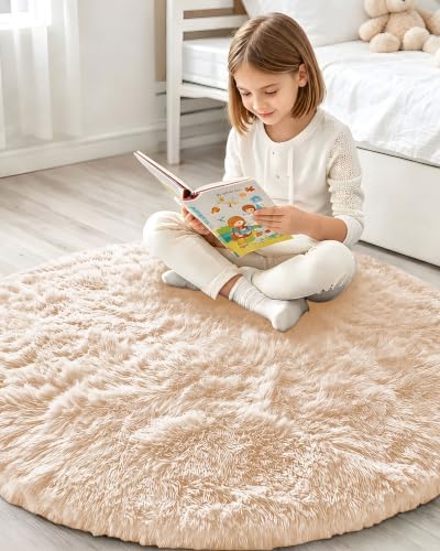 Smiry Round Area Rugs for Living Room Bedroom 3x3 ft, Fluffy Carpet