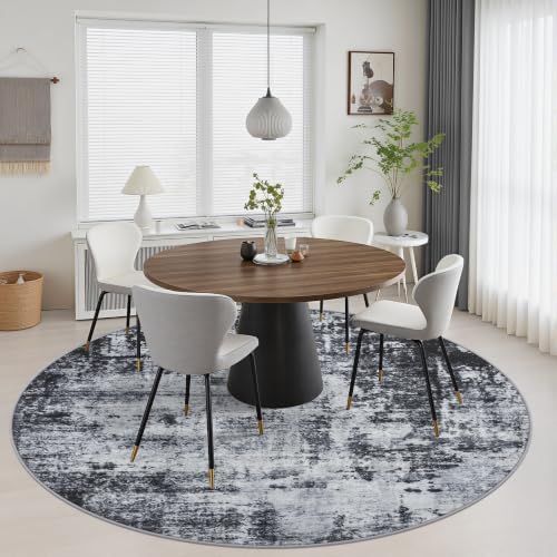 Round Area Rug Living Room: 8 ft Modern Washable Carpet Dark
