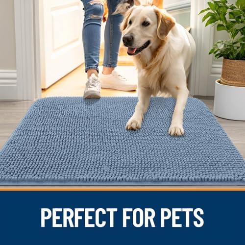 OLANLY Dog Door Mat for Muddy Paws 70x35, Super Absorbent Chenille Mud Mat