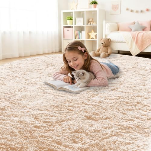 Smiry Round Area Rugs for Living Room Bedroom 6x6 ft, Fluffy Carpet