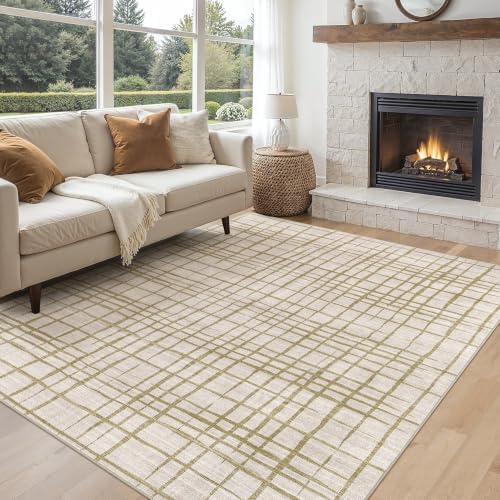 UERMEI 5x7 Area Rug Living Room Rugs Washable Neutral Green Brown Carpet