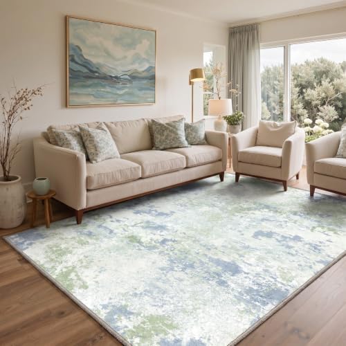 BBEIMO 3x5 Area Rug for Bedroom, Green Ivory Washable Abstract Rug
