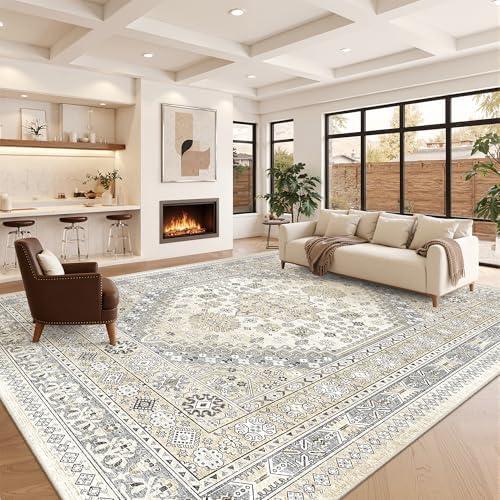 zesthome 10x14 Area Rugs for Living Room,Large Washable Rug,Beige