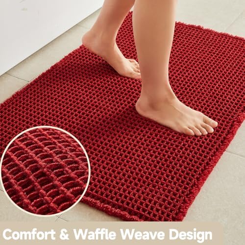 TYUU Waffle Runner Rug Bathroom, Long Boho Bath Mat, 60x24 Burgundy