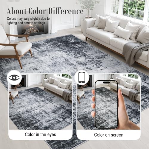 Round Area Rug Living Room: 5 ft Modern Washable Carpet Dark