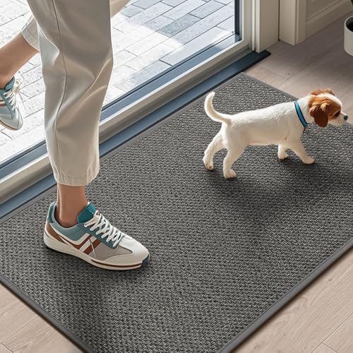 LEKEEPGO Door Mat 17"x29", Non Slip Washable Indoor Door Mat, Grey