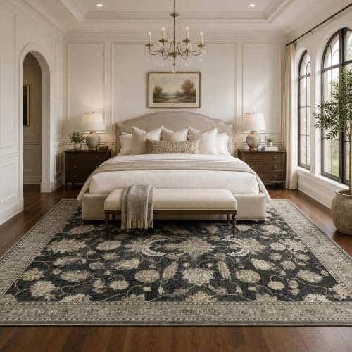 5x7 Area Rug for Living Room Vintage Neutral Washable Rugs