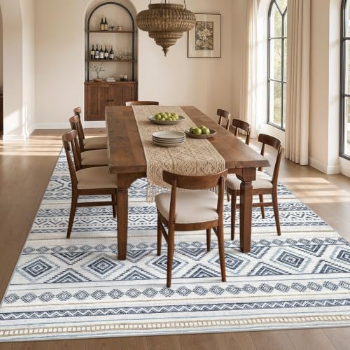 cotiled 10x13 Area Rugs Washable Boho Living Room Rug Blue