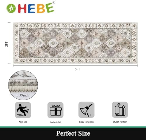 HEBE Hallway Runner Rug 2'x6', Washable Non Slip Kitchen Rug Runner