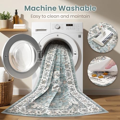 cotiled 10x12 Area Rug for Living Room, Washable, Traditional, Denim Blue