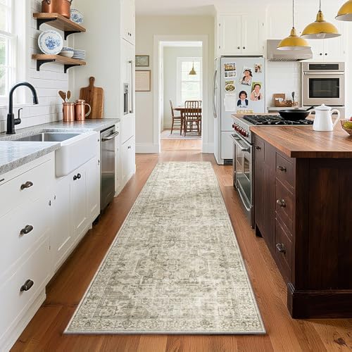 Machine Washable Kitchen Runner Rugs: 2'x10' Hallway Rug Non Slip Low Pile Stain Resistant Soft Carpet Runners for Hallways Indoor Entryway Kitchen Laundry Room Bedroom Farmhouse
