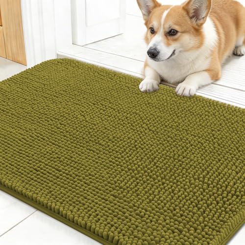OLANLY Dog Door Mat for Muddy Paws 24x16, Super Absorbent Chenille Mud Mat