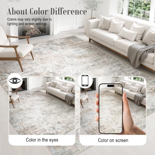 10x14 Area Rug Living Room: Modern Washable Indoor Carpet Brown