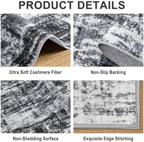 PLHXFR Area Rug Living Room: 5x7 Modern Abstract Washable Carpet Black