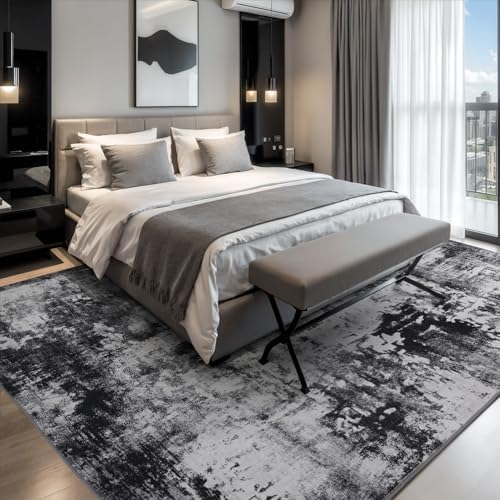 Rugflix 5x7 Area Rugs for Living Room, Washable Black Grey Dark Large Rug