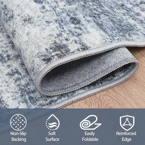Aelenmu Runner Rugs for Hallways Kitchen 2.6x8 Non Slip Washable Blue Grey