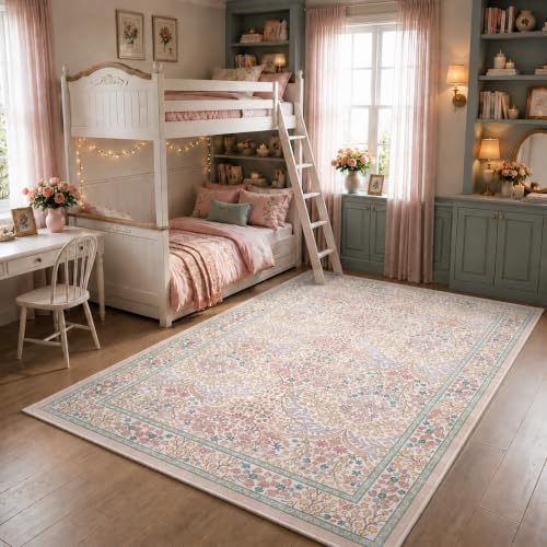 Lahome Washable Area Rugs 5x7, Soft Pink Rugs for Bedroom Girls Living Room