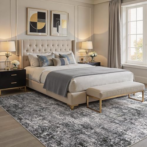 DMOYEST Area Rug Living Room Rugs 10x14 Washable Abstract Grey Carpet