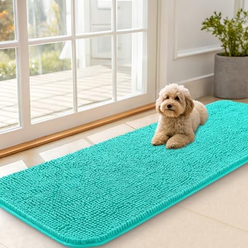 OLANLY Dog Door Mat for Muddy Paws 59x20, Super Absorbent Chenille Mud Mat