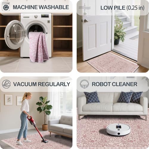 2'6" x 10' Runners Rug for Kitchen Washable Soft Carpet (Pink)