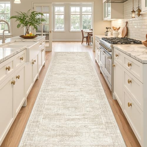 2'6 x 12' Runner Rug Non Slip,Washable Kitchen Rugs,Beige