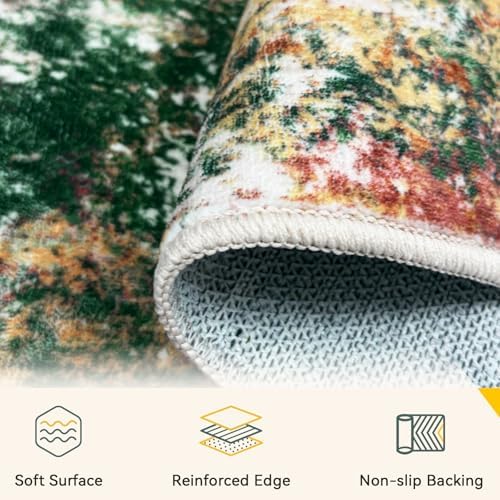 RELEANY Washable Square 8'x8' Area Rug for Living Room Green Multi